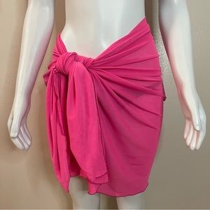 Hot pink sheer beachwear mesh sarong swimsuit cover up